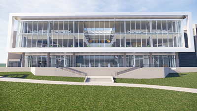 Architect rendering of the outside of the new student center.