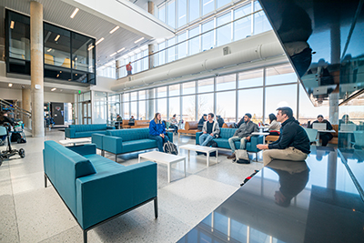 Students sitting in the Iowa Hall Student Center